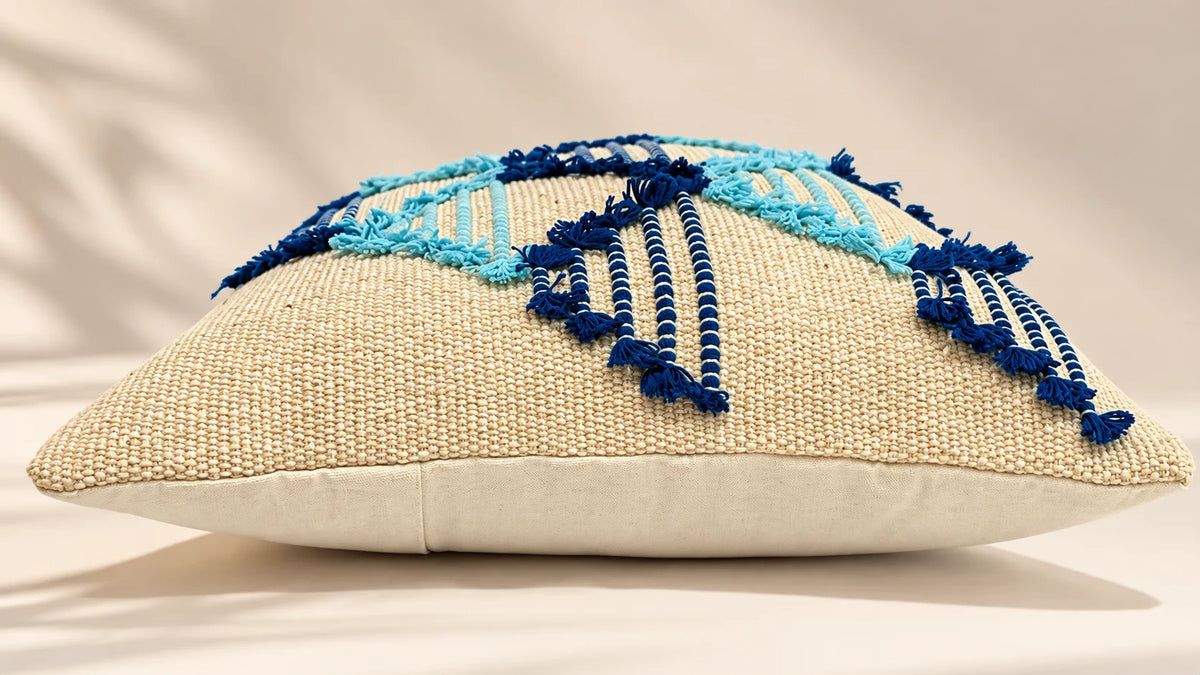 Azure Tribal Weave Cushion Cover