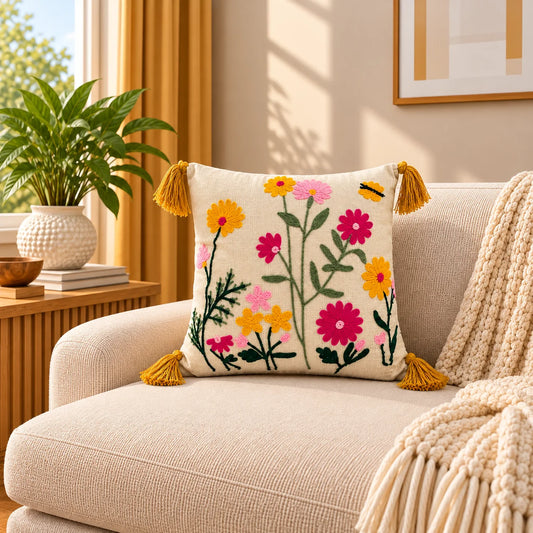 Meadow Bloom Tassel Cushion Cover
