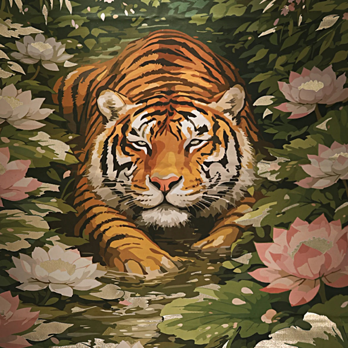 Tiger in the Lotus Garden Carpet