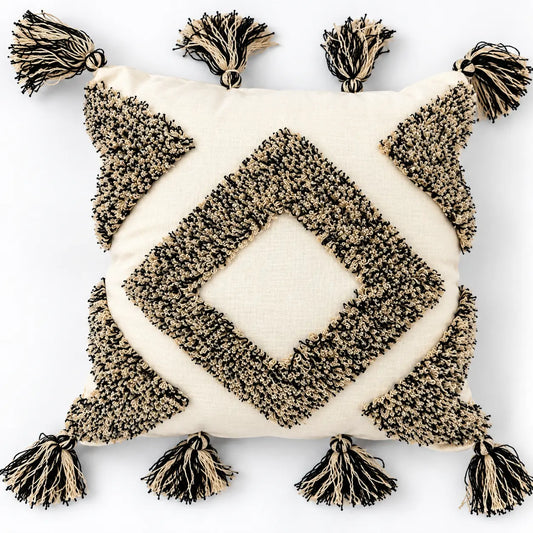 Monochrome Diamond Tassel Cushion Cover