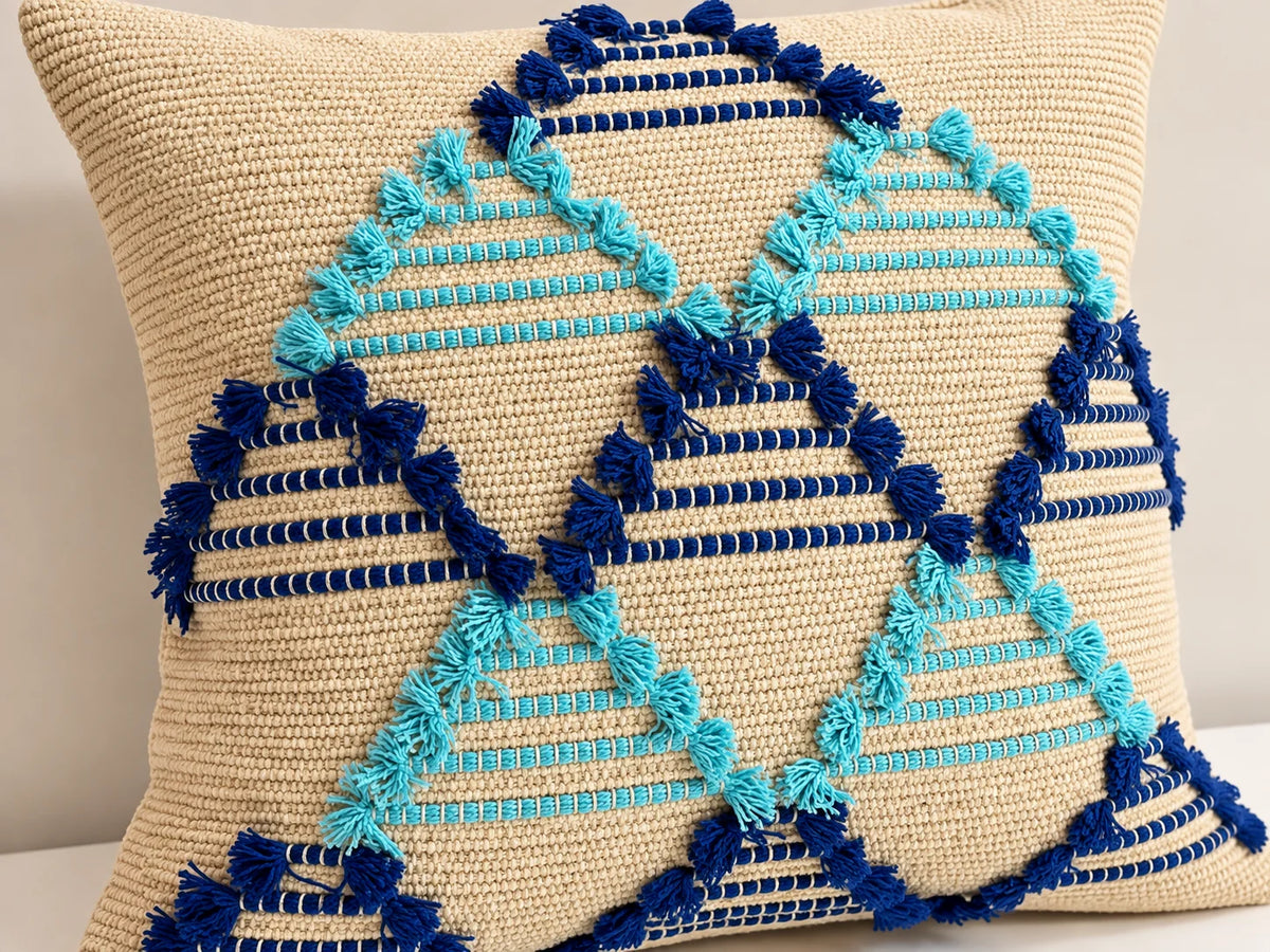 Azure Tribal Weave Cushion Cover