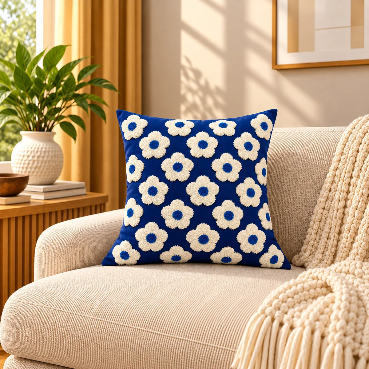 Blue Meadow Bloom Cushion Cover
