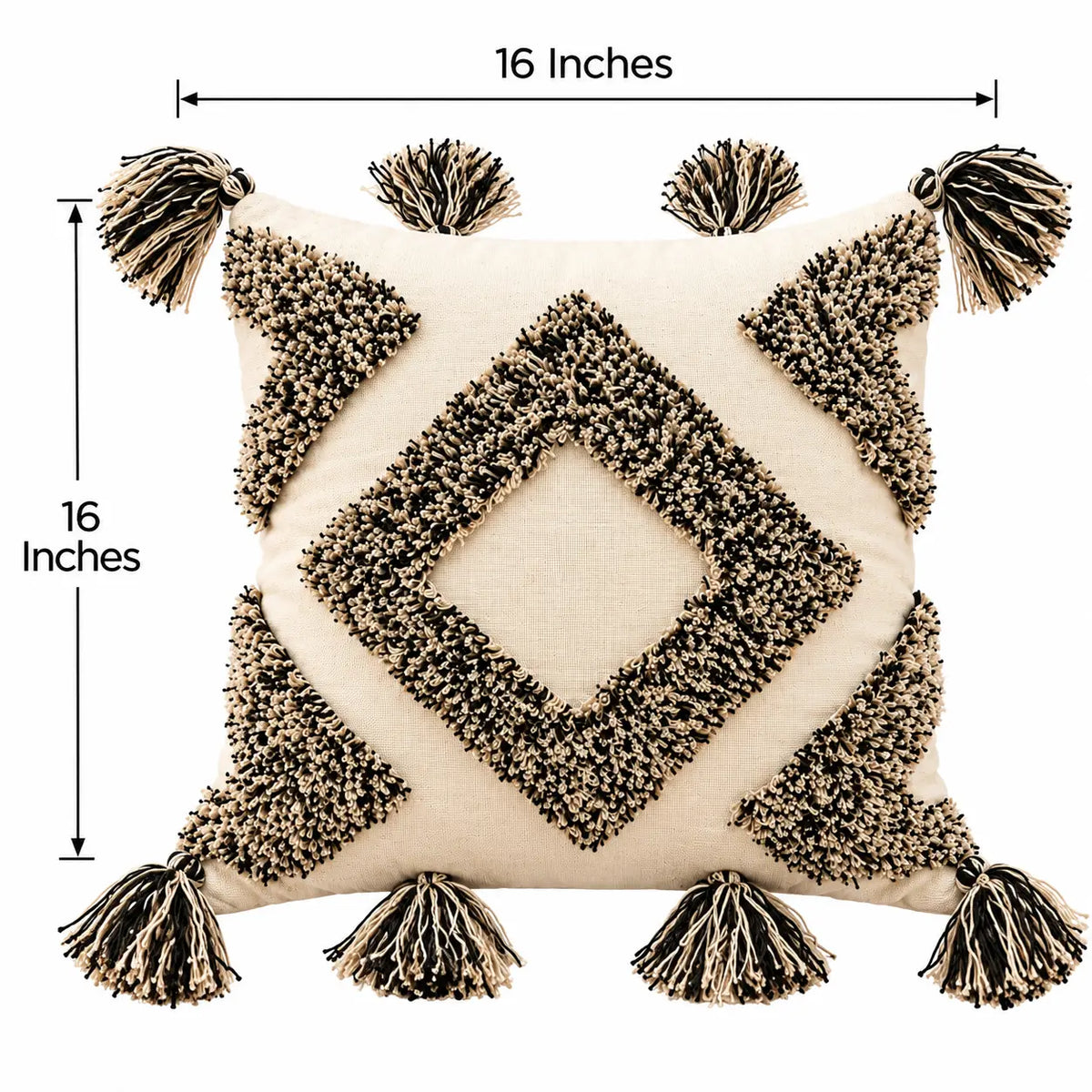 Monochrome Diamond Tassel Cushion Cover
