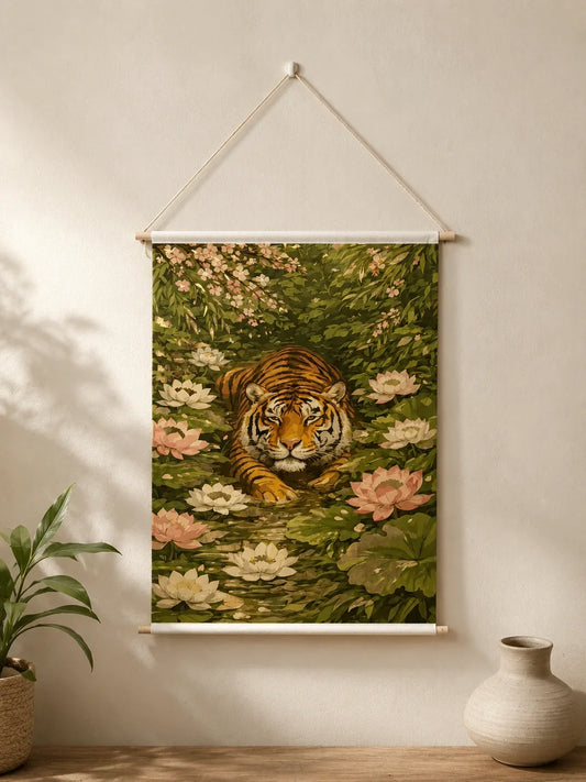 Tiger in the Lotus Garden - Wall Hanging