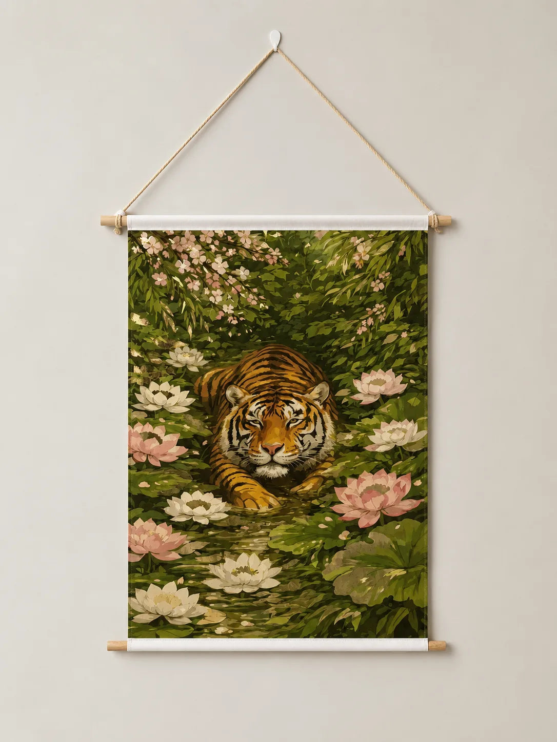 Tiger in the Lotus Garden - Wall Hanging