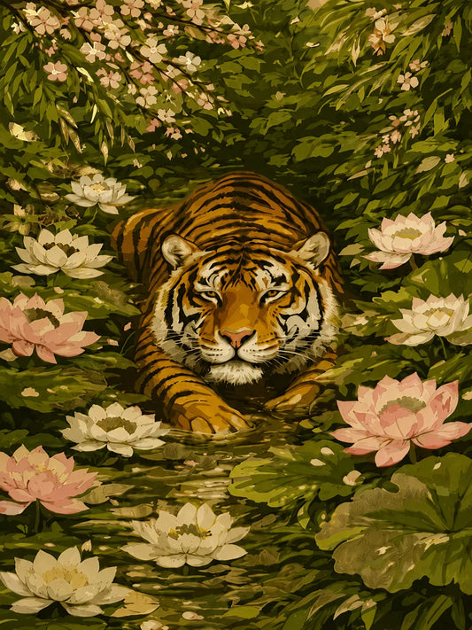 Tiger in the Lotus Garden - Wall Hanging
