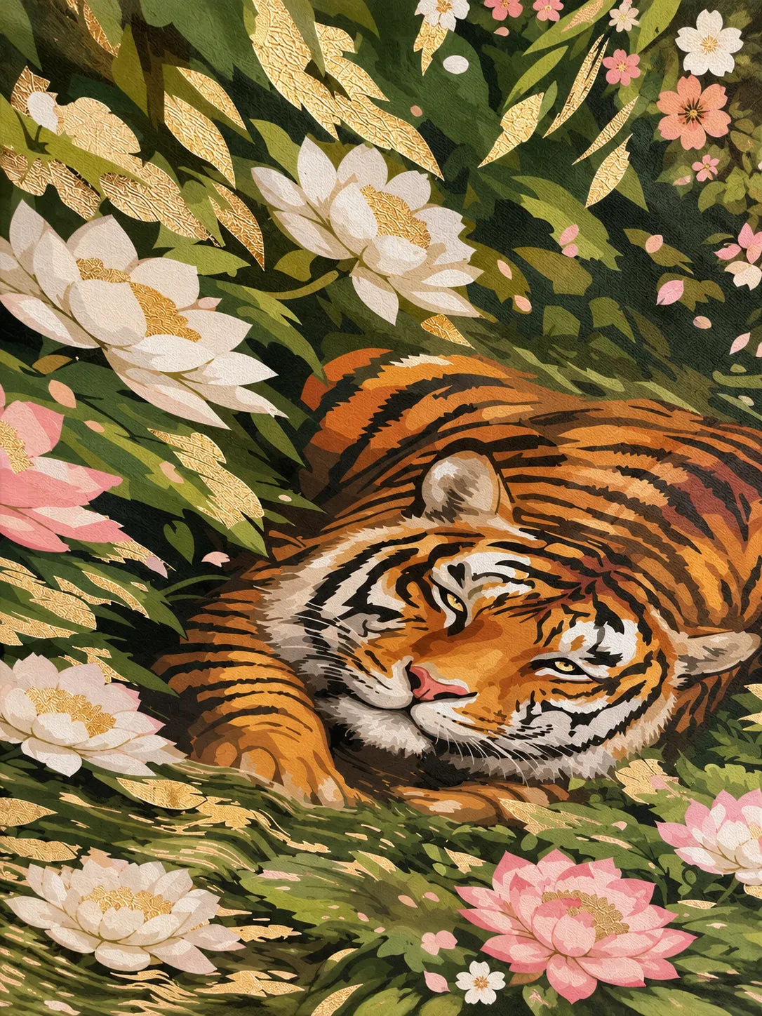 Tiger in the Lotus Garden - Wall Hanging