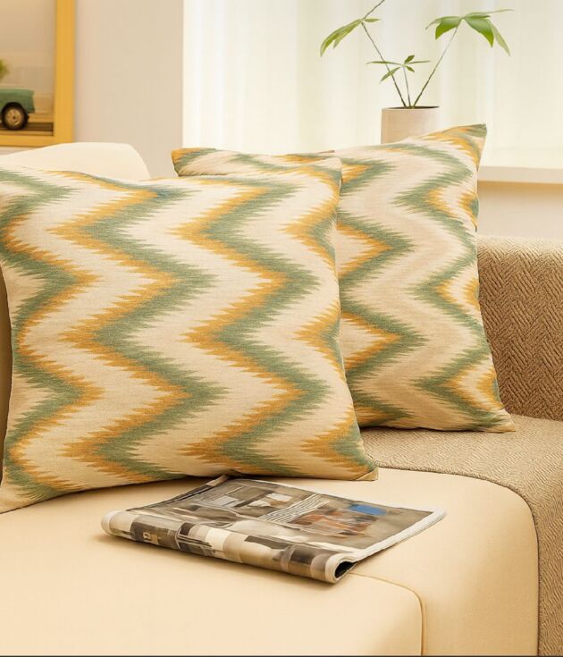Earth Tone Ikat Zigzag Pattern Cushion Covers